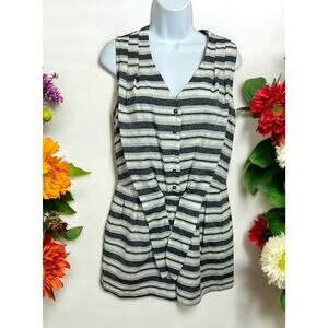 Forever 21 Contemporary Shorts Romper Sz XS Sleeveless Striped V-Neck Blue Gray